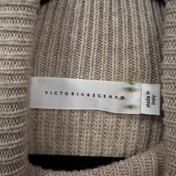 Victoria Beckham RARE Lambswool Military Patch Sleeve Jumper Sweater Luxe Tan M - Picture 6 of 7